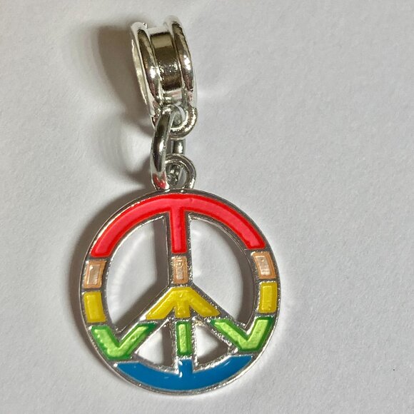 Peace Sign European Bead Charm Pendant for Bracelet Rainbow Hippie LGBT Retro - Picture 3 of 6